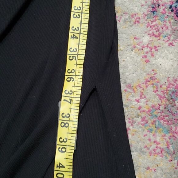 New Bebe Black Maxi Dress with Swarovski Crystals, Sheer Stripes & Side Slit - Picture 11 of 16